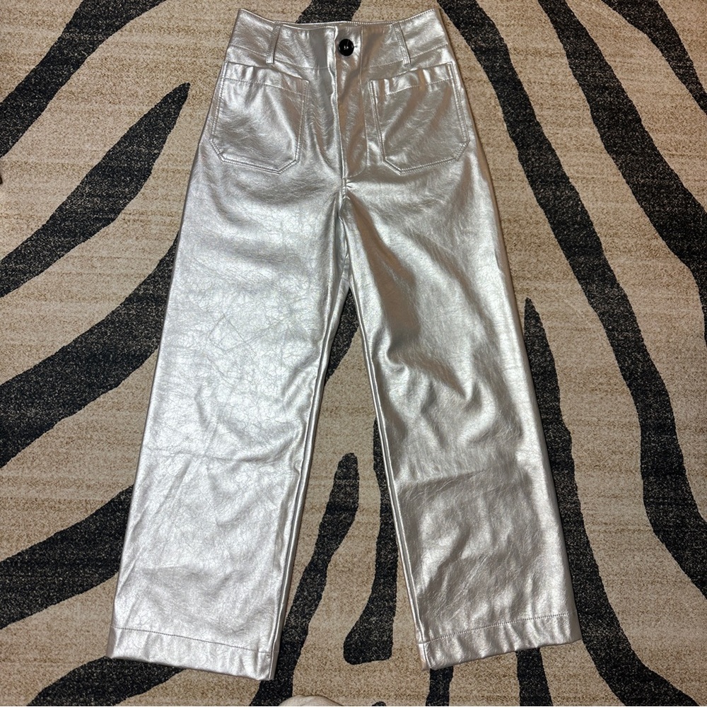 Anthropologie Maeve the Collette cropped silver metallic pants size 24